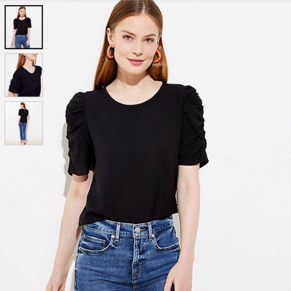 LOFT Tops - Loft Black Puff Sleeve Top NWT